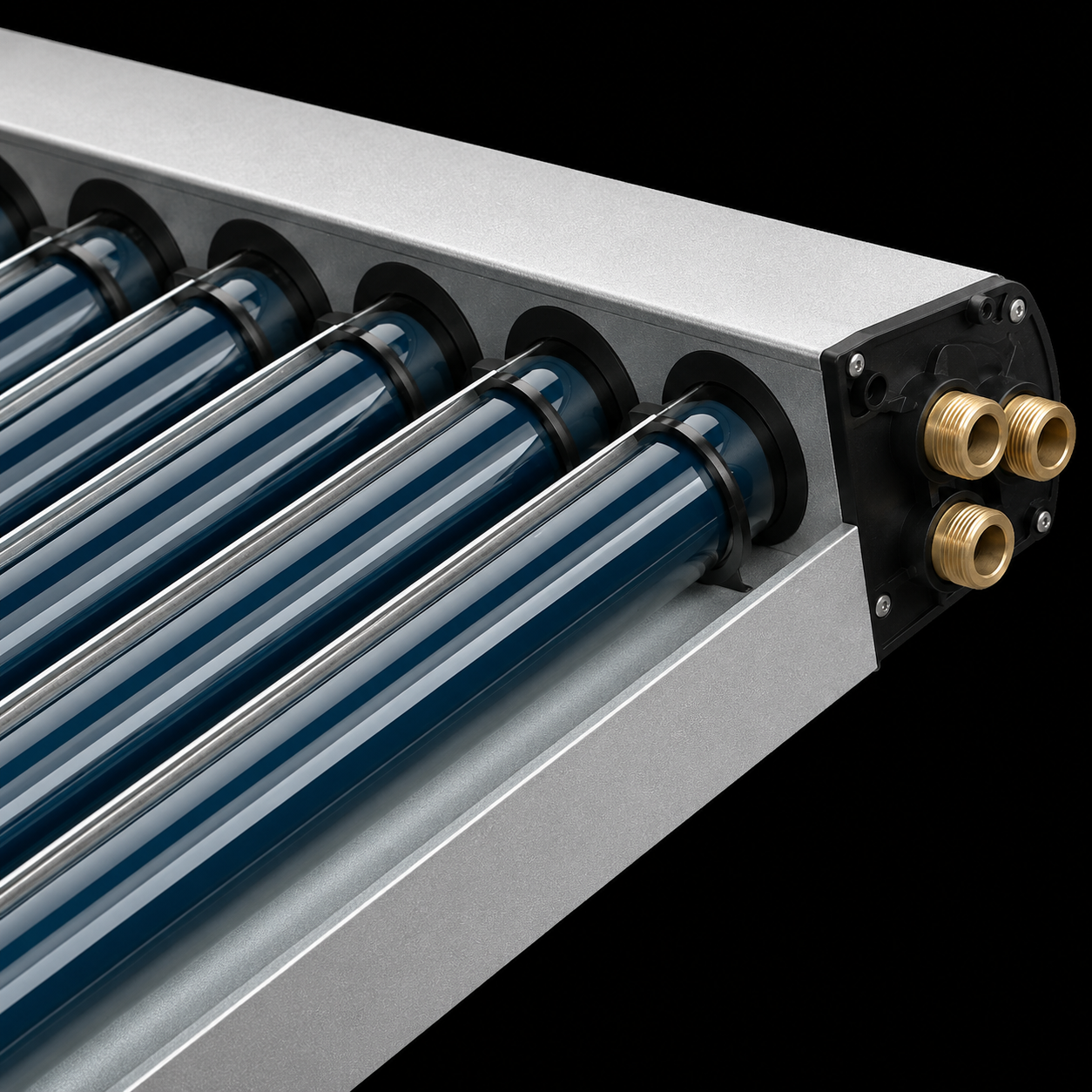 08DF813C-EFB4-4D8D-A16F-8F9ACF51549F - Pleion Close-up of a metal roller assembly with several blue-tinted tubes and brass fittings at the end