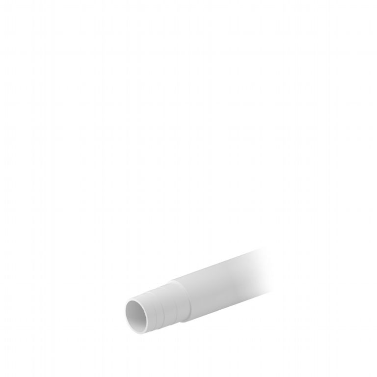 2_pleitrust-tubo-pe-rt - Pleion White cylindrical PVC pipe with an open end facing the viewer, extending diagonally to the right.