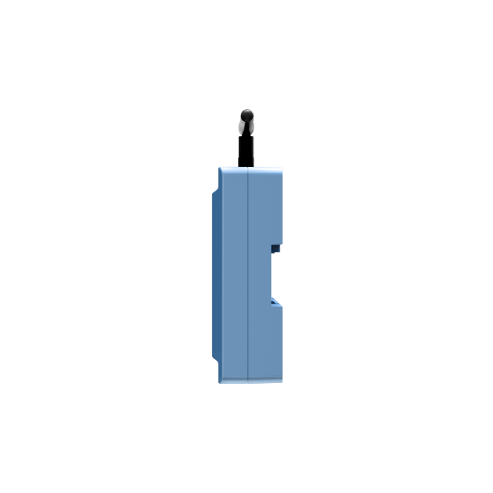 GALLERY-SOLPLANET-AiLogger-side-view - Pleion Side view of a blue rectangular electronic device with a small mic on top, isolated on black background.