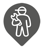 Maintenance worker icon holding a wrench, representing repair or maintenance.